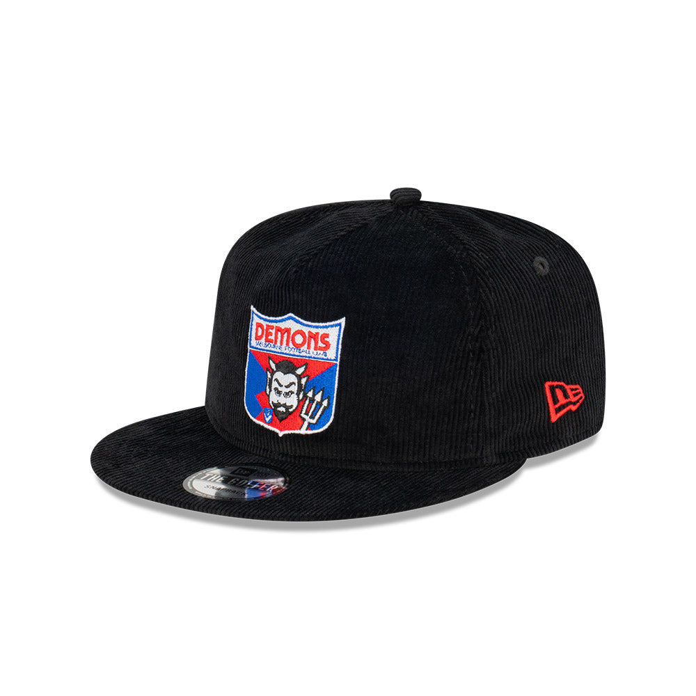 Melbourne Demons Hat - AFL Retro Black Corduroy The Golfer Snapback - New Era